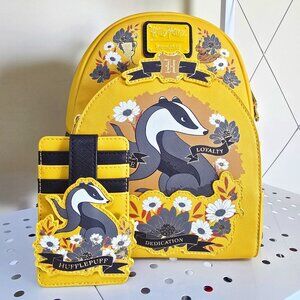 Harry Potter Hufflepuff House Floral Tattoo Mini Backpack with Card Holder